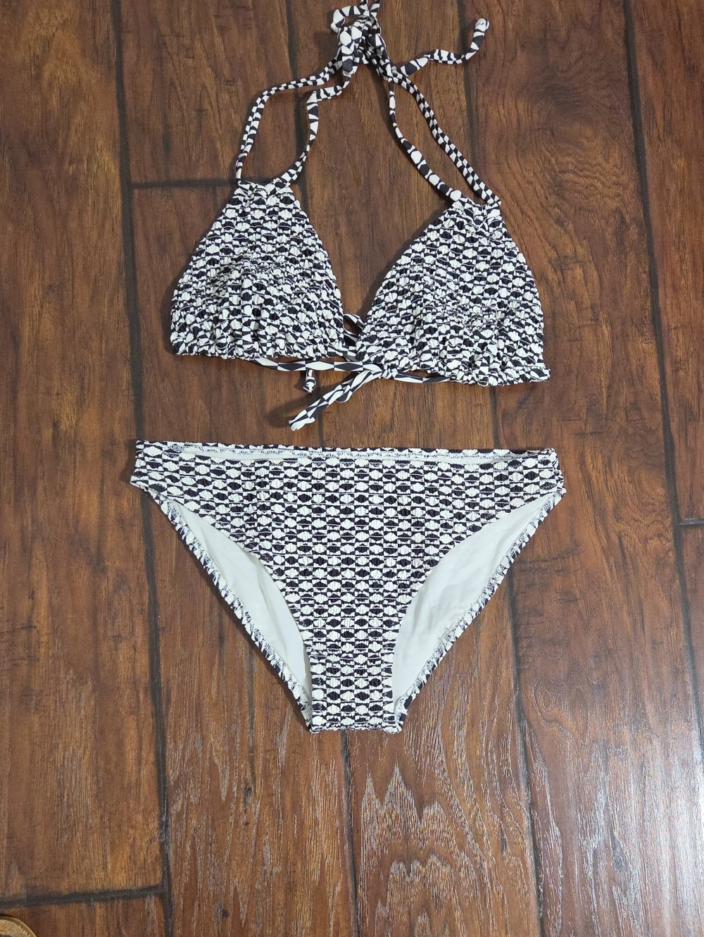 H&M Navy and White Patterned Triangle Bikini
